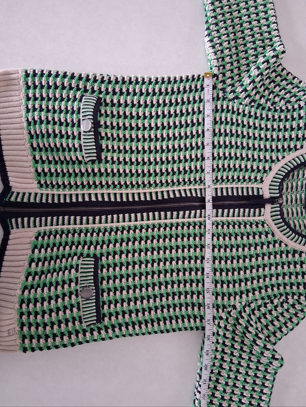 Olsen/ Henny/ Green, Navy, Cream, Knit Zip Cardigan/ Pocketed/ Size US S - Picture 14 of 14